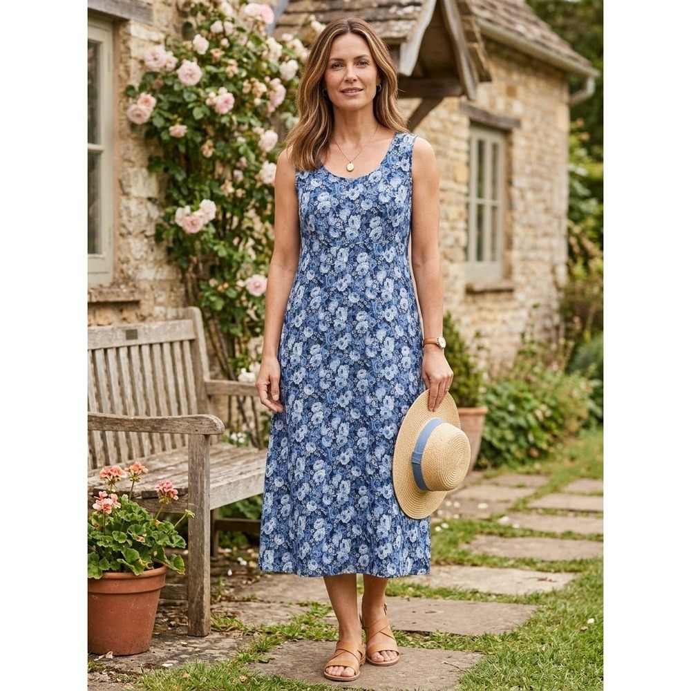 Floral Sleeveless Molly Malloy Blue Rayon Maxi Dress Size 6 Petite P6 Medium